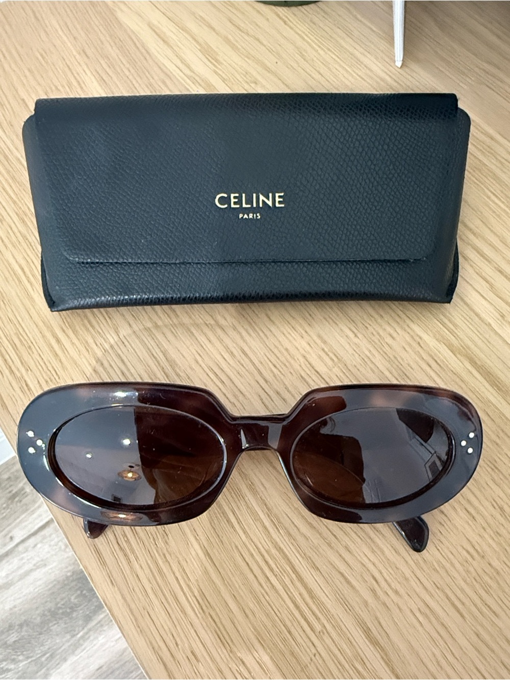 Celine Brown Oval Sunglasses with Black Logo Case